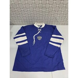 Bonjour Vintage Style Top Blue‎ White Stripe Long Sleeve Lace Up Pulloverw Small